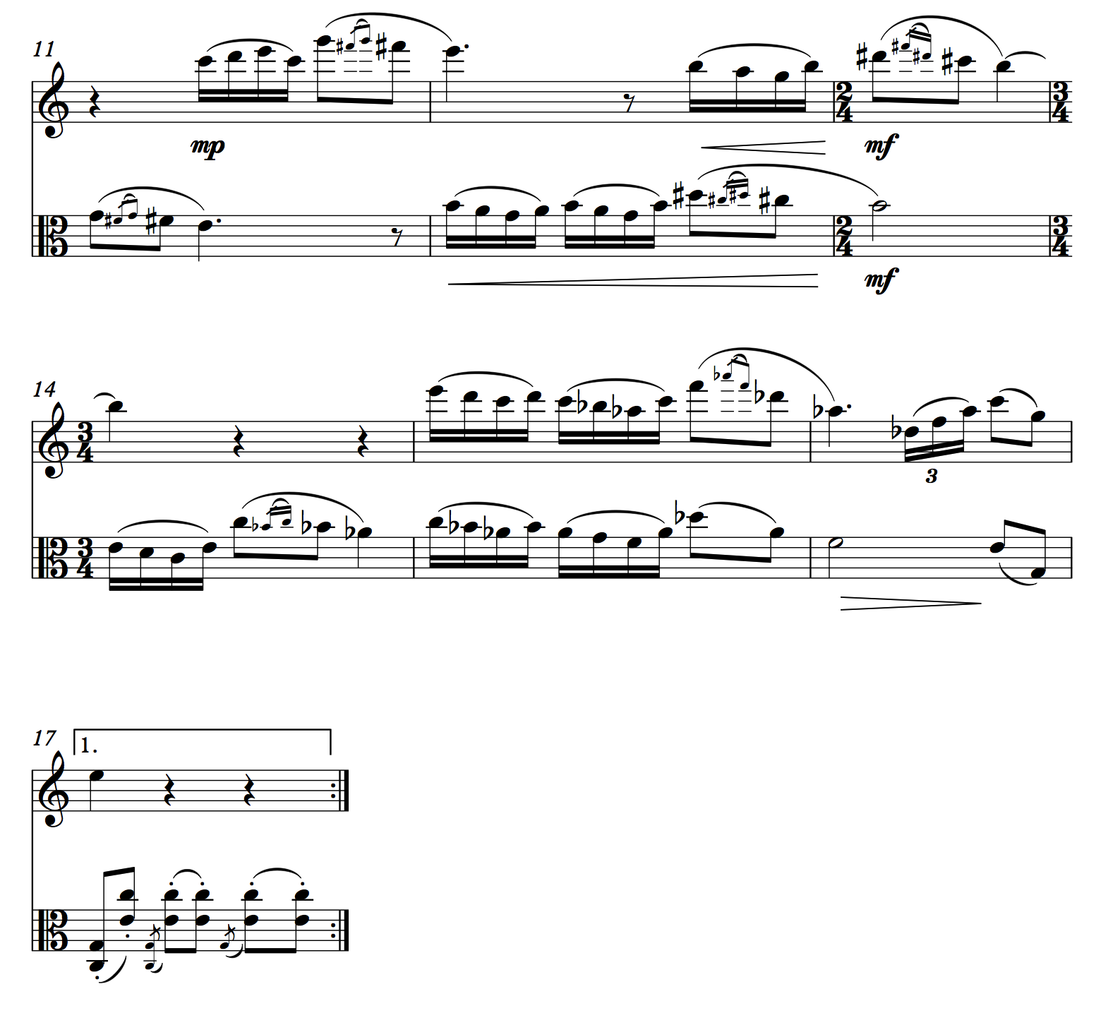 Instruments come together to produce the ending